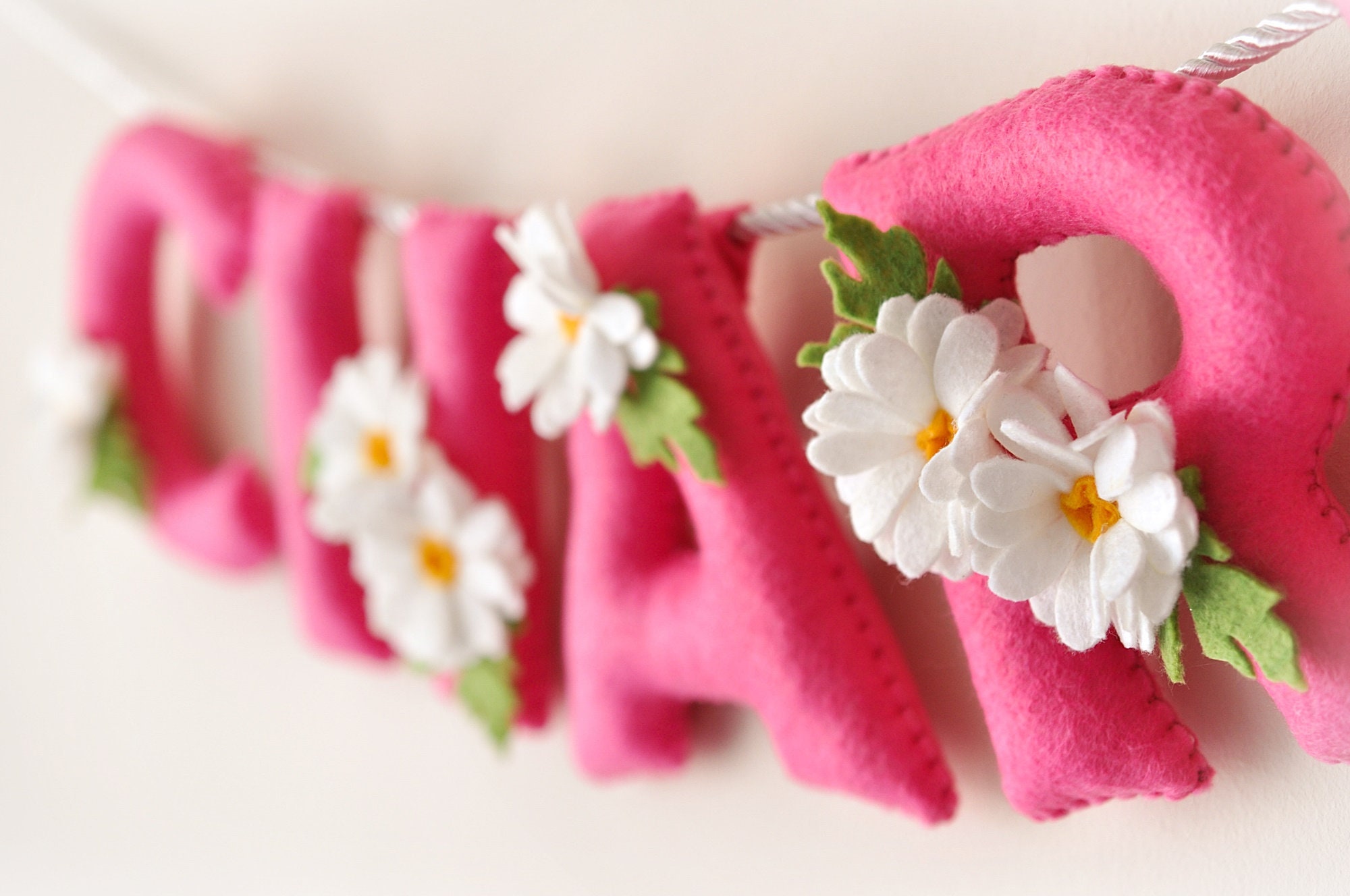 Baby wall art Daisy nursery decor felt name banner floral Etsy