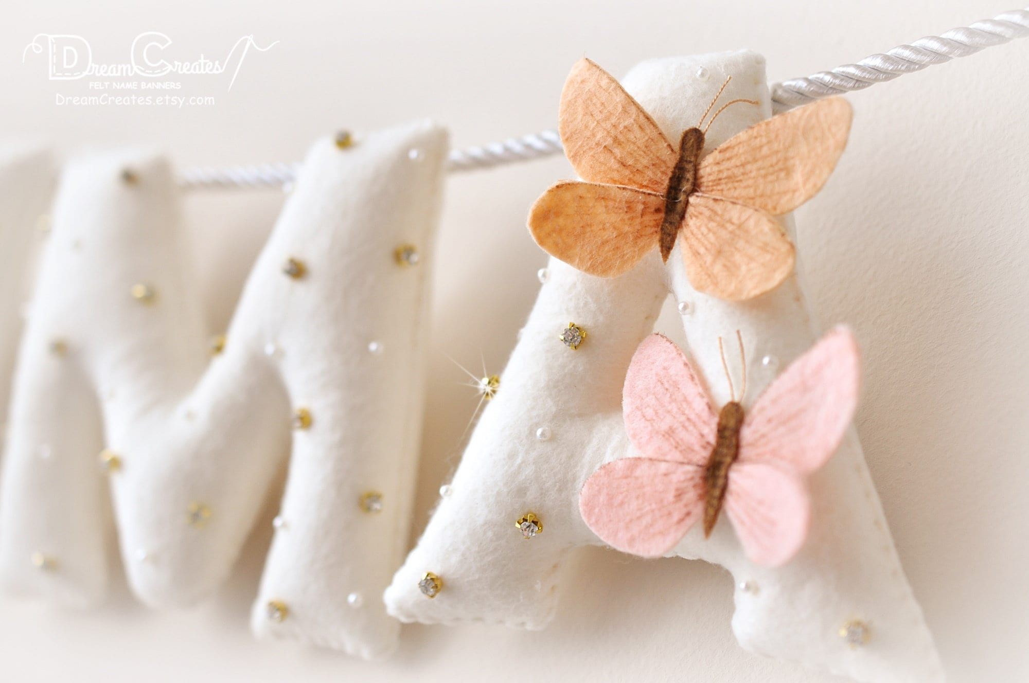 Baby name sign, Butterflies nursery decor, felt name banner, baby shower gift, baby room wall art