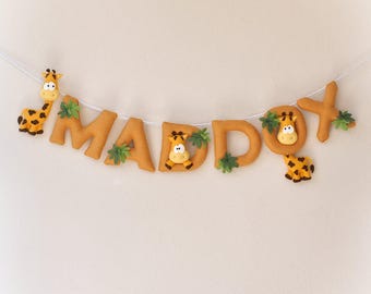 Personalized Giraffe Felt Name Banner: Safari Nursery Decor
