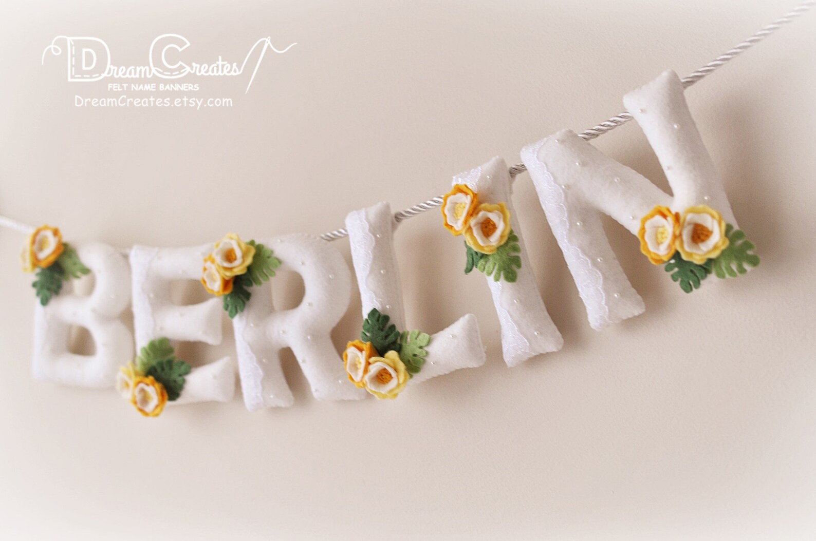 Nursery Wall Art Felt Name Banner Floral Nursery Decor Baby Etsy