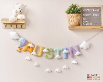 Custom baby name banner, Hot Air Balloon nursery decor