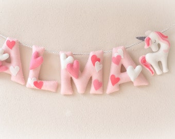 Unicorn nursery decor, baby name banner