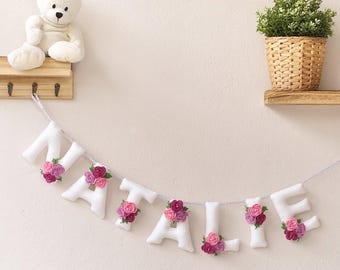 Floral nursery decor, Custom made baby name banner