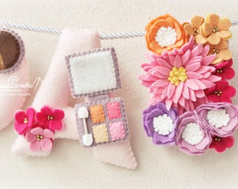 Makeup Floral Girl's room decor, custom baby name banner
