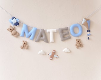 Teddies nursery decor, baby name banner, baby shower gift