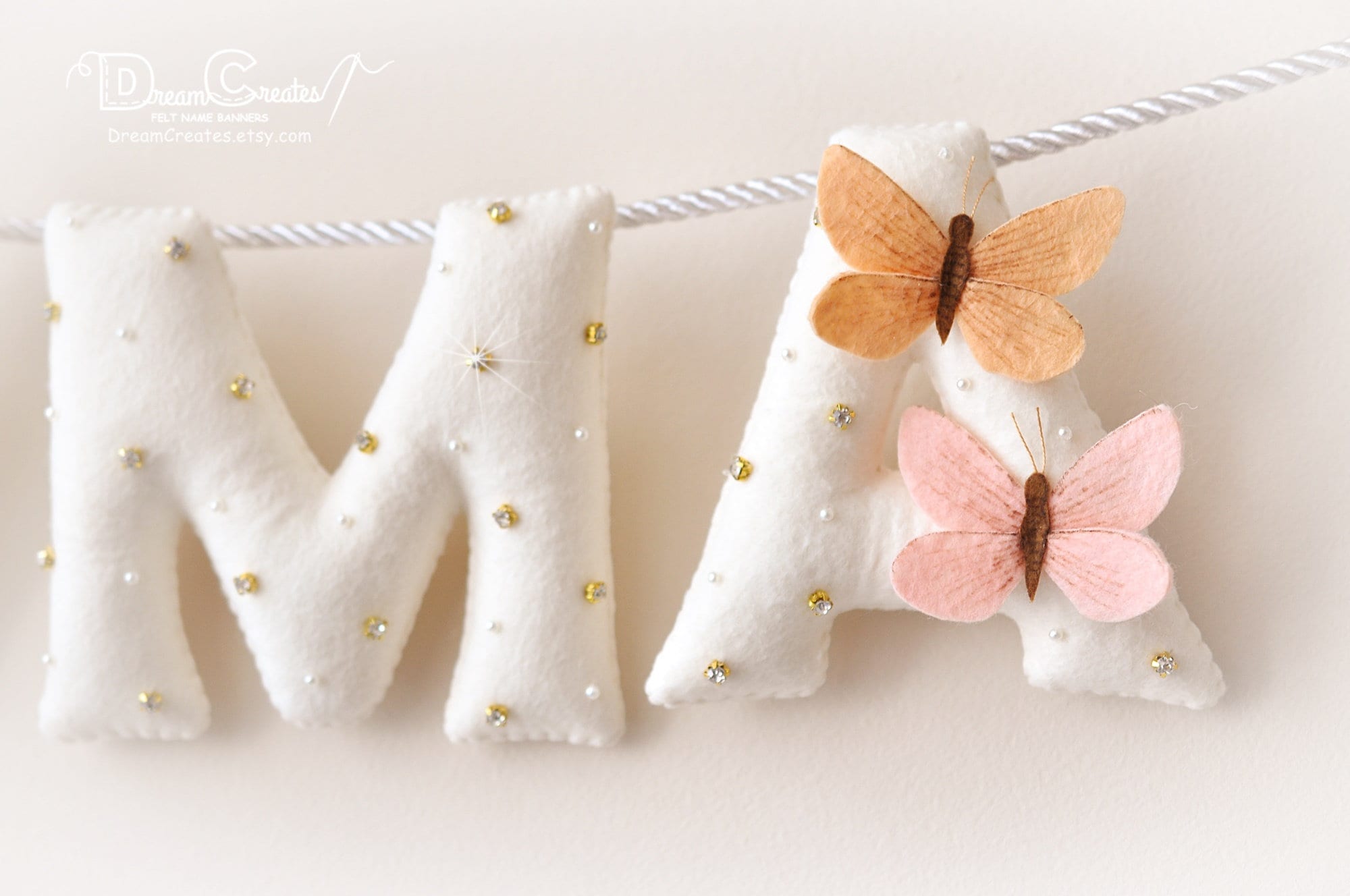 Baby name sign, Butterflies nursery decor, felt name banner, baby shower gift, baby room wall art