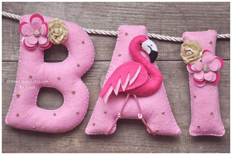Felt Name Banner Pink Flamingo Nursery Decor Personalized Etsy Australia
