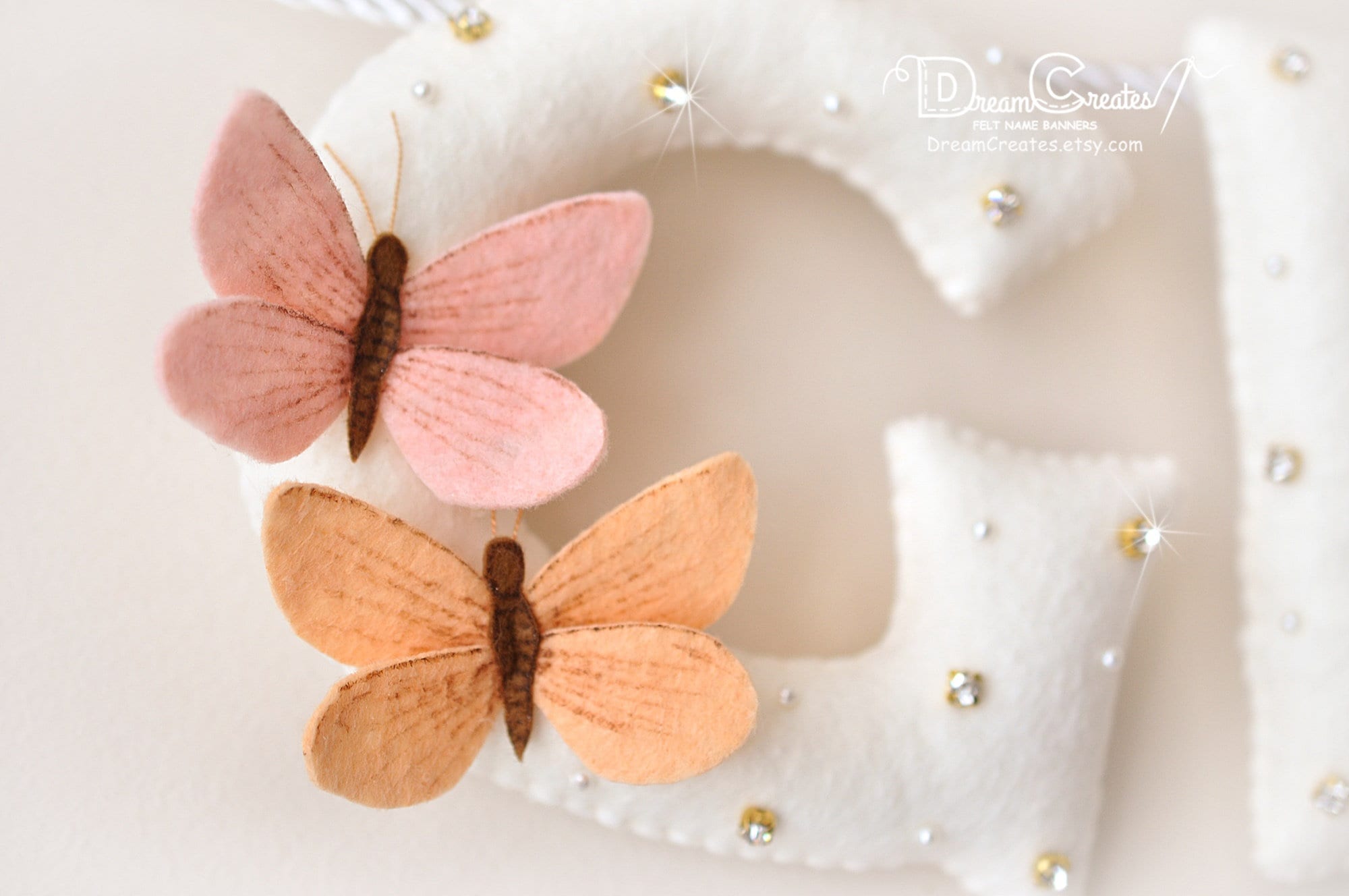 Baby name sign, Butterflies nursery decor, felt name banner, baby shower gift, baby room wall art