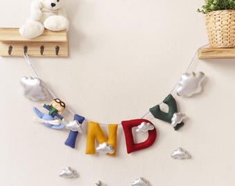 Aviator Nursery Decor, Custom Baby Name Banner