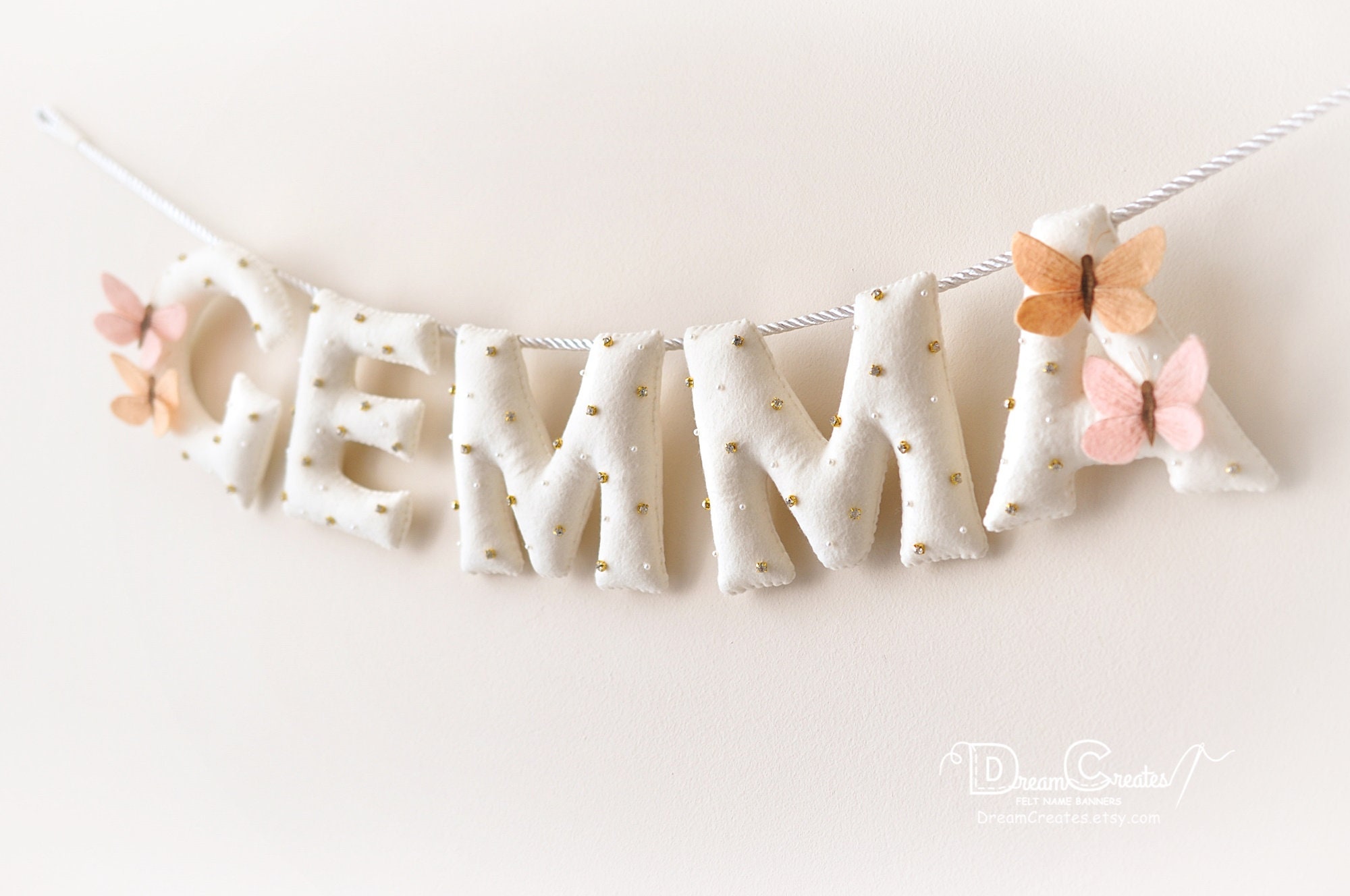 Baby name sign, Butterflies nursery decor, felt name banner, baby shower gift, baby room wall art
