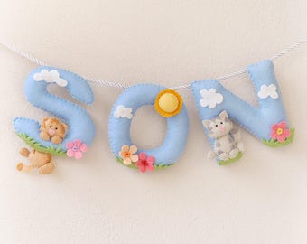 Cats Nursery decor, Baby Name banner, Personalized Newborn gift