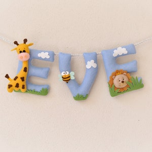 Cartel con nombre de fieltro, Decoración de guardería de jirafas, Regalo personalizado, Letras de fieltro para bebé, Habitación infantil, Guirnalda con nombre de bebé, Nombre de fieltro personalizado HECHO POR PEDIDO