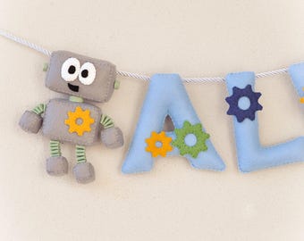 Robot Nursery Decor: Felt Baby Name Banner