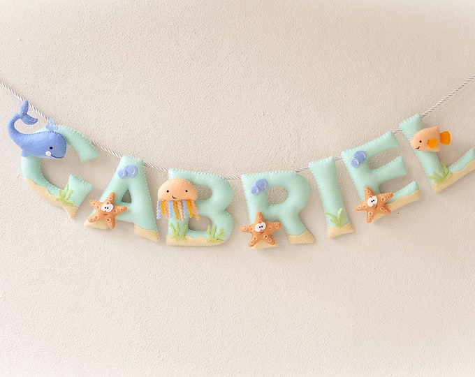 Baby name banner, Sea Animals nursery decor, baby name reveal