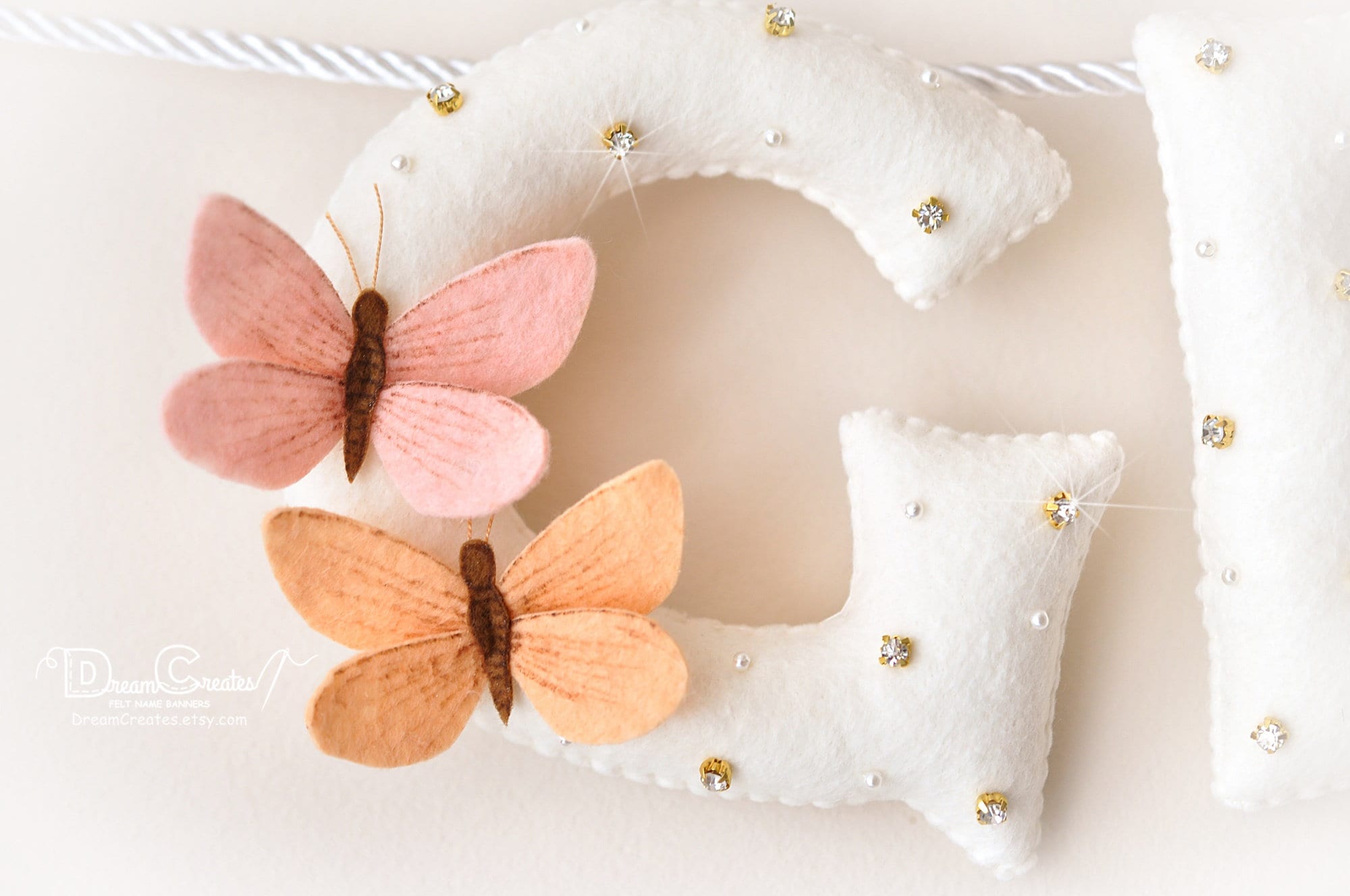 Baby name sign, Butterflies nursery decor, felt name banner, baby shower gift, baby room wall art