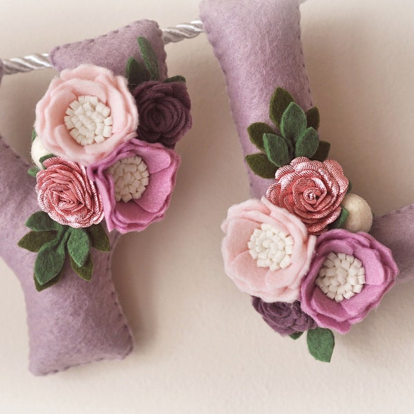 Purple Floral Felt Baby Name Sign: Nursery Decor