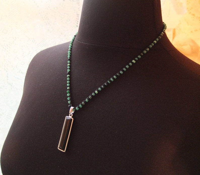 Green black onyx silver toggle bracelet necklace set dainty knotted 6 six wrap rustic hippy chic boho festival crochet jewelry pair set
