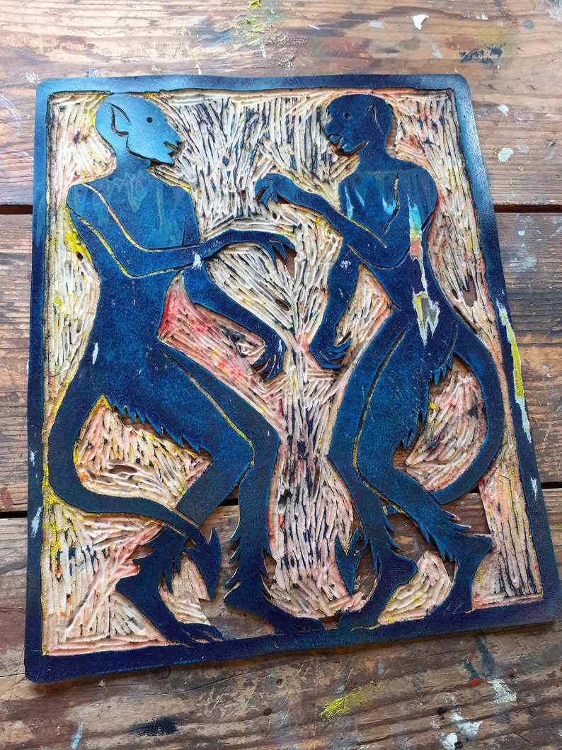BLUE DEMONS Unframed Linocut/ Devil Print/ Demon Print/ Devil Etsy