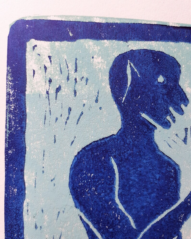 BLUE DEMONS Unframed Linocut/ Devil Print/ Demon Print/ Devil Etsy