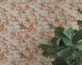 Papier peint autocollant Cowboy western rose, décoration murale Far West rustique
