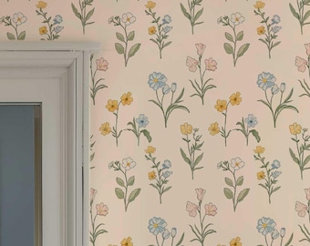 Vintage Floral Wallpaper: Soft Botanical Wall Mural, Peel and Stick