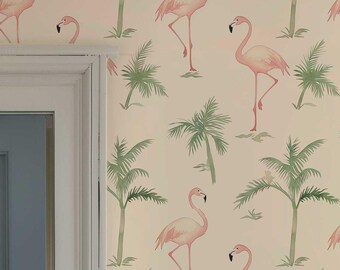 Tropisch flamingobehang: zelfklevende muurschildering met kustthema