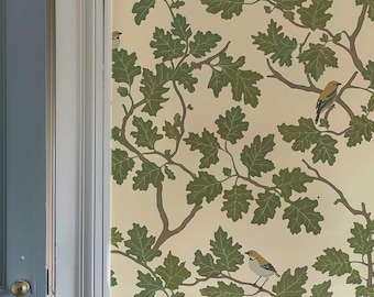 Birds and Leaves Peel and Stick Wallpaper: Rustic Cottagecore Wall Mural