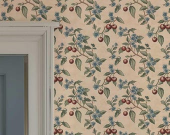 Cherry Branch Wallpaper | Vintage Botanical Peel and Stick Wallpaper P427