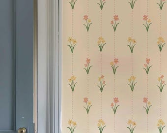 Cottagecore Floral Peel and Stick Wallpaper | Vintage Pink Stripe Wallpaper | Grandmillennial Removable Wall Mural  516