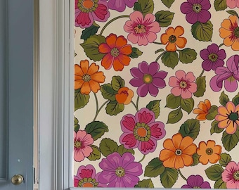 Colorful Floral Peel and Stick Wallpaper: Funky Botanical Mural