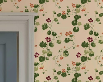 Cottage Nasturtium Floral Vine Wallpaper, Peel and Stick Accent Wall 483