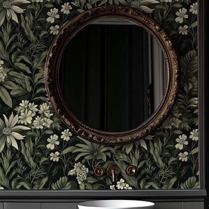 Dark Academia Botanical Mural, Peel and Stick Moody Wallpaper, Gothic Wildflower Wall Decor, Vintage Bedroom Bathroom Wall covering 277