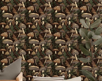 Mushroom Forest Peel and Stick Wallpaper: Dark Woodland Nursery