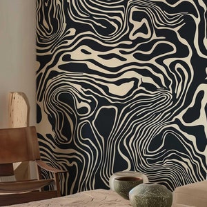 Carta da parati moderna astratta in bianco e nero, murale monocromatico staccabile e attaccabile, decorazione da parete scura, parete con accenti geometrici NF062