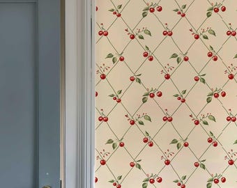 Red Cherry Lattice Wallpaper, Retro Farmhouse Peel and Stick 478