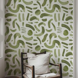 Papier peint abstrait vert : décoration murale géométrique autocollante