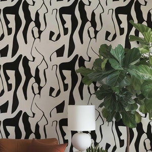 Abstract Black and White Line Peel and Stick Wallpaper: Modern Wall Mural
