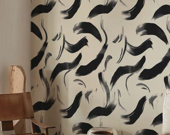 Abstract Brushstroke Wallpaper Peel and Stick, Neutral Beige Wallpaper, Modern Removable Wallpaper 481L