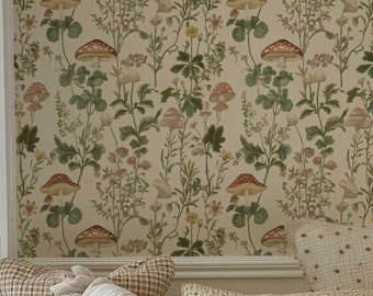 Vintage Mushroom Wallpaper: Peel and Stick Fairy Forest Wall Mural
