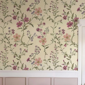 Wildflower Wallpaper, Temporary Floral Peel and Stick Wallpaper, Colorful Removable Self-Adhesive Wall Mural for Living Room, Bedroom PV84