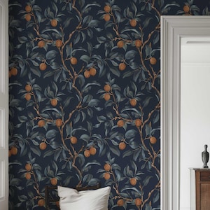 Moody Botanical Wallpaper, Dark Forest Plants Bedroom Bathroom, Removable Peel and Stick, Traditional, Dark Academia Woodland Decor PV35