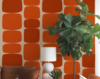 Retro Peel and Stick Wallpaper | Orange Geometric Mid Century Modern 509
