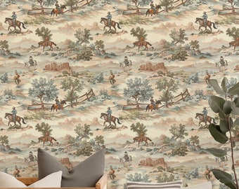 Rustic Cowboy Wallpaper Mural, Western Peel and Stick, Nursery Decor