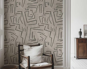 Modern Geometric Line Wallpaper, Artistic Neutral Wall Mural, Contemporary Designer Wallpaper, Peel and Stick or Paste Wallpaper 491
