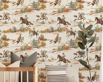 Western Peel and Stick Wallpaper | Rustic Cowboy Wall Mural for Kids Room & Bedroom PV89
