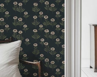 Dark Cottage Wallpaper | Vintage Botanical Peel and Stick Wallpaper 487