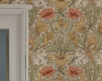Vintage Botanical Wallpaper Peel and Stick, Romantic Floral Wallpaper, William Morris Style Wallpaper