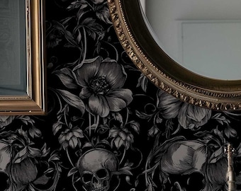 Gothic Skull Floral Wallpaper: Peel and Stick Wall Mural