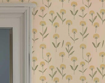 Minimalist Floral Wallpaper Neutral Botanical, Dandelion Peel and Stick Wallpaper, Simple Flower Wall Mural, Modern Farmhouse Decor 499