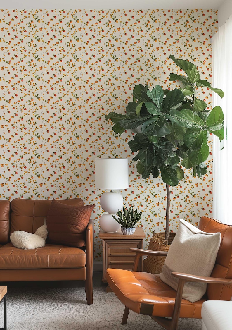 Vintage Strawberries Wallpaper: Cottagecore Floral Peel and Stick Mural ...
